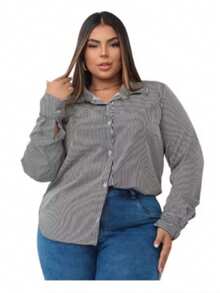 Striped Fabric Buttons Front Casual Daily Spring/Summer/Winter - Black - View 4