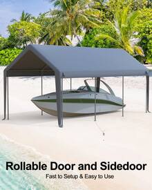 Techigher Carport Replacement Canopy Cover, Garage Tent Shelter Tarp, Heavy-Duty Waterproof & UV Protected, Easy Installation (Frame Not Included) - Grey - View 4