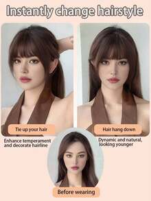 Black Split Blended Hair French Bangs Hairstyle Tool Hair Clip Extension Blended Hair Fake Tassels Natural Wig Women Clip Bangs Tool Natural Wig - S2 - View 8