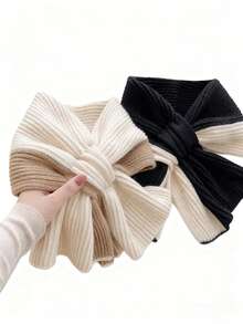 This Elegant Color-Block Crossover Scarf Features A Fashionable White And Beige Bow Design, Adorable And Warm, Making It The Perfect Choice For Valentine's Day, Christmas, And New Year Gifts. The Scarf Comes In Multiple Color Options, And This Casual And Versatile Scarf Is Thick And Warm, An Ideal Gift For Valentine's Day, Christmas, And Ramadan. - Multicolor - View 10