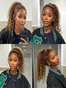 4/27 渐变色浸染隐形蕾丝假发，360°蕾丝前假发，预先拔毛的真人发丝，150%密度，杰瑞卷发，全蕾丝前假发带婴儿发，38英寸