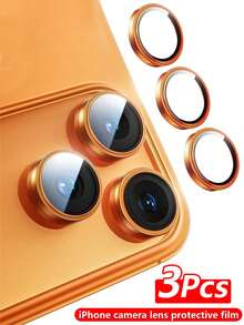 Bộ 3 miếng dán bảo vệ ống kính camera tương thích với iPhone 17 Pro Max/17 Pro, kính cường lực 9H chuẩn hàng không, siêu trong suốt, vòng kim loại độc lập, tương thích với ốp lưng điện thoại, màu cam. - trái cam - Xem 10