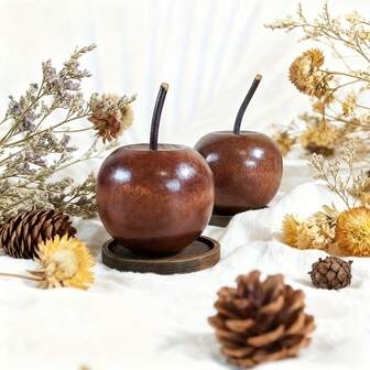 2/4 件装苹果形木质香薰扩散器，带托盘，非电动天然木质香薰摆件，汽车和家居装饰，节日礼物