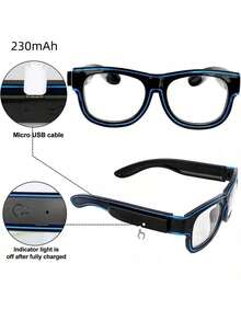 Gafas fluorescentes LED inalámbricas con 3 modos de parpadeo y carga USB, perfectas para fiestas festivas, decoraciones de juguetes, regalos de cumpleaños, carnavales, festivales de música y suministros para fiestas, con luces neón multicolor luminosas - Multicolor - Ver 9