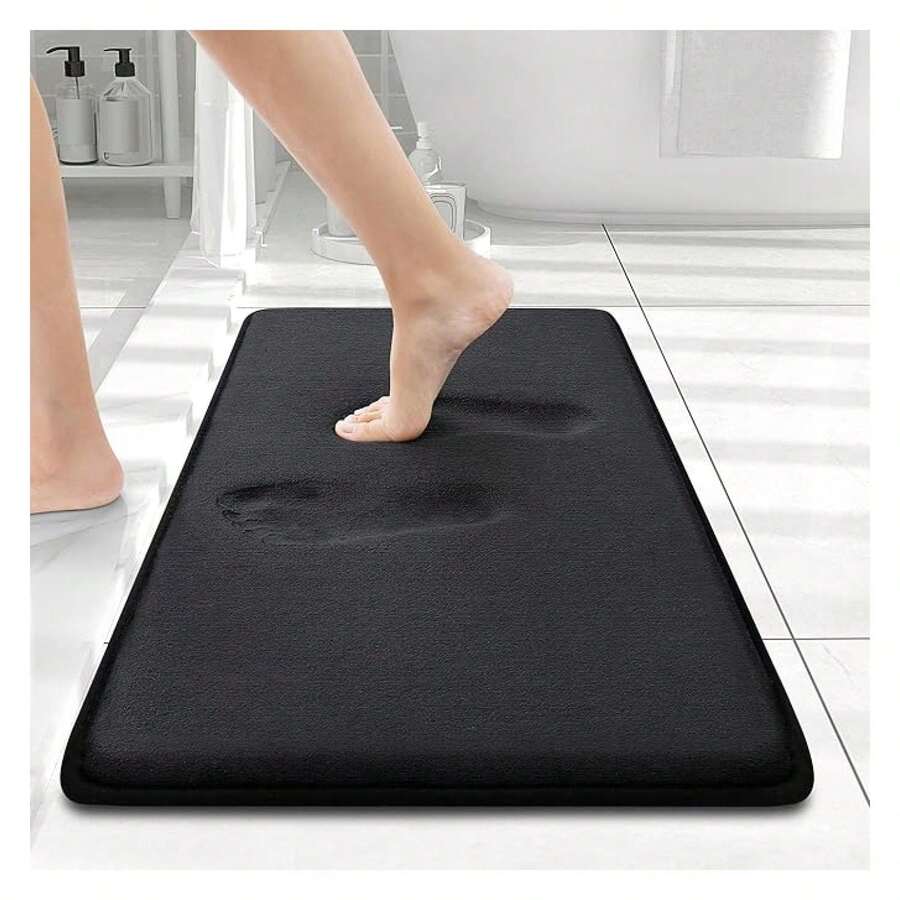 Memory Foam Bath Mat 24x16, Extra Soft And Absorbent Bathroom Mats, Non Slip Washable Carpet For Floor, Shower And Tub, Black - 多色79 - 查看 1