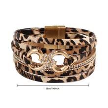 1PC Fashion Multi-Layer PU Leather Leopard Print Bracelet For Women Wireless Symbol Geometric Bangle Jewelry For Daily Wear - 12-3623 Xanh lá cây - Xem 4