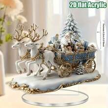 2D Flat Christmas Sleigh Acrylic Hanging Decor, Boho Style With Santa Claus - Multipurpose Holiday Decoration For Home, Bedroom And Yard, No Power Needed, Perfect For Thanksgiving, New Year And Winter Celebrations, 2D Flat Design, Ideal For Christmas, Also A Great Choice For Thanksgiving - Silver - View 6