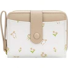 BIAOTIE Cartera para Mujeres Linda Cartera de Flores Florales Portatarjetas RFID Monedero Pequeño Bifold con Cremallera y Bolsillo para Monedas con Ventanas de Identificación (Lazo Rosa) - Azul marino - Ver 10