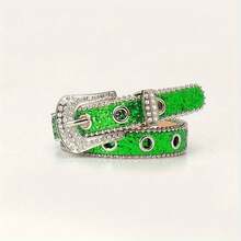 Luxuriöser Strass-besetzter Skinny Gürtel, PU-Leder mit Metallschnalle, geeignet für Festivals, Partys und den täglichen Gebrauch