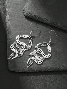 一对不锈钢动物蝴蝶蛇日月吊坠耳环，适合家人、朋友、聚会、日常佩戴、礼物 - 彩色 - 查看 11