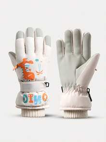 1 双儿童卡通恐龙滑雪手套，加厚保暖防风防水指套，适合冬季雪地玩耍 - 1Pair - 查看 4