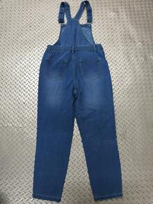 Vintage Distressed Ripped Denim Overalls For Women, Comfortable Non-Stretch Washed Blue Casual Jeans Spring - Blue - View 8