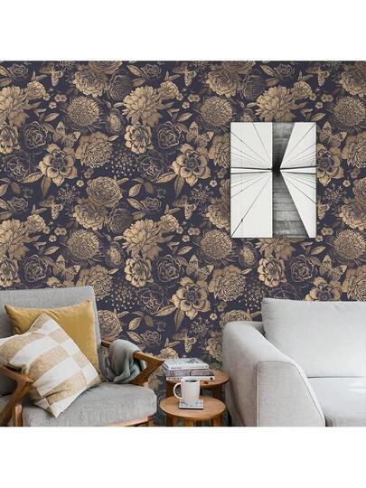 Roll Of Golden Flower Self Adhesive Wallpaper Printing Vinyl That Is Peeled Off Contact Paper Living Room Bedroom Dining Background Wand Home ation Stickers Mural Cabinet Desktop Furniture Renovation Pvc Easy To Install 45cm 500/300/100cm 45CM*500/300/100CM view 5