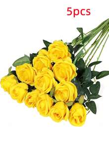 1pc/5pcs/10pcs/12pcs/20pcs Yellow 20-Inch Valentine's Day Gift Flowers Artificial , High-End Artificial Roses For Home Decor, Room Decor, Table Decoration, Wedding Decoration, Bridal Bouquet, Wrist Corsage, Bouquet Material. Suitable For Home, Dining Room, Bedroom, Vase Decoration Bouquets