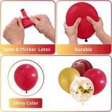 Red & Gold Balloons Set With Gold Confetti Balloons - Burgundy Metallic Gold Thick Latex Balloons For Wedding, Bridal Shower, Anniversary, Valentine's Day, Birthday, Graduation, Baptism, Party Decorations - Multicolor - View 6