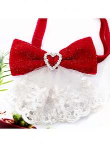 1 buc. accesoriu reglabil pentru animale de companie, similar cu papionul, potrivit pentru nunți și Ziua Îndrăgostiților, design unic cu fundă în formă de inimă, se potrivește câinilor și pisicilor de talie mică