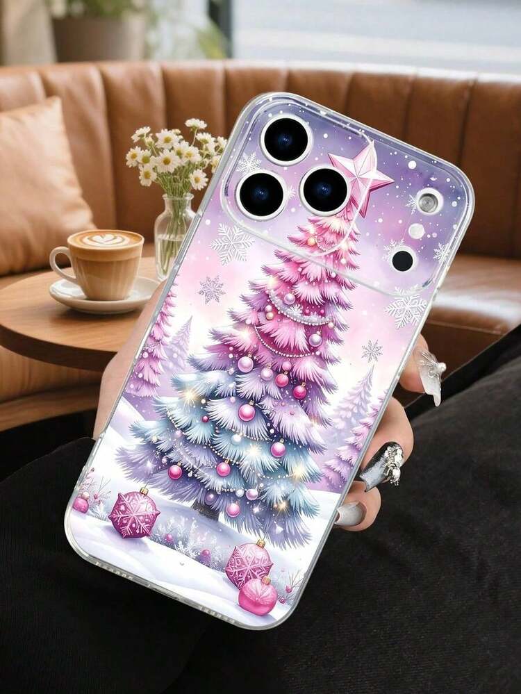 Funda para teléfono 17 ProNavidad Dreamy Pink Purple Tree Teléfono Estilo cuento de hadas Luces nevadas y patrón de decoración Diseño romántico de invierno transparente, compatible con 17/16/15/14/13/12/11/XS, compatible con A16/A25/A35/A54/A73, compatible con S24/S23Plus/S22Ultra, resistente al agua, a los golpes y a los arañazos - transparente - Añade 7
