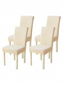 1 pieza Funda de silla de unicolor jacquard con estiramiento, adecuada para sala de estar, comedor, uso doméstico, todas las estaciones - Beis - Ver 8
