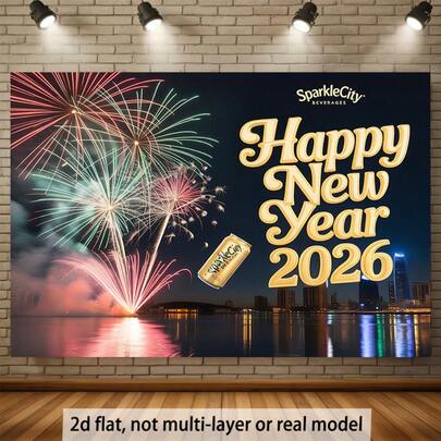 2D Flat, 1 Pc Shiny City 2026 New Year Fireworks Beverage Can Wall Flag - Large Polyester Party Decoration With Festive Fireworks Design, Perfect For Home And Office Indoor/Outdoor Decoration, Indoor And Outdoor Decoration | Festive Wall Art | Durable Polyester, New Year Decoration