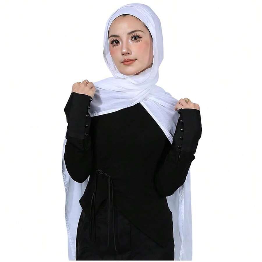 Modal Cotton Hijab Scarf For Women With Undercap Set,White - White - View 1