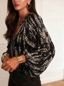 Vintage All-Over Print Front Button Round Neck Casual Versatile Vacation Shirt For Women - Multicolor - View 3