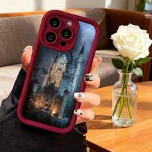 Cubierta de telefono con borde negro diseño castillo iluminado en noche para iPhone 14 Pro Max ideal para amantes de la magia y fantasía - Café integral - Ver 5