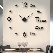 3D无框静音无滴答电池供电现代挂钟，黑色圆形，适用于客厅、卧室、办公室、家居和厨房 - 彩色 - 查看 3