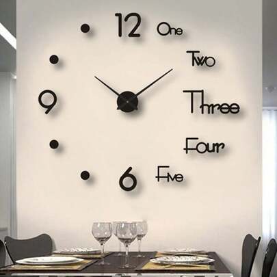 3D Frameless Silent Non-Ticking Battery Powered Modern Wall Clock, Black Round Shape, Suitable For Living Room, Bedroom, Office, Home And Kitchen
