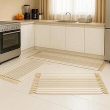 Jogo de Passadeira Tapetes Kit 3 Peças Para Cozinha Decorativo - Branco Cremoso - Visão 3