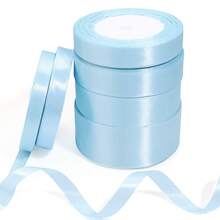 Ruy băng satin màu xanh nhạt, dài 25 thước/cuộn, chất liệu vải bóng, màu trơn, thích hợp để tự làm thiệp mời cưới, bó hoa cưới, gói quà, trang trí tiệc, đồ thủ công may vá, trang trí bánh cưới và sinh nhật, phụ kiện cưới, viền trang phục thanh lịch. - Màu xanh nhạt - Xem 3
