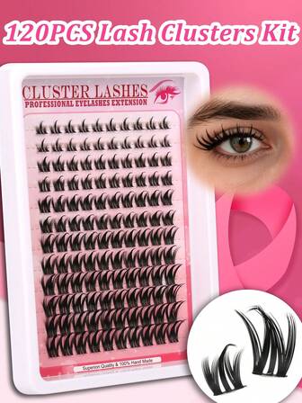 120pcs C Curl Manga Cluster Lashes, Natural Lash Extension Eyelash Clusters, Wispy Cluster Eyelash Extensions, Thin Band Individual Lashes, Easy To Wear, Reusable, Suitable For Daily Makeup