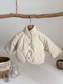 INS Baby Girls' Apricot Casual Minimalist Stand Collar Quilted Warm Jacket, Winter - Apricot - View 9