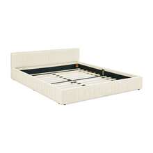 Double Bed 140*200cm, With Soft Chenille Velvet Cover, Made Of -Eucalyptus Wood And Stable Iron Frame, Easy Assembly, Beige (Mattress Not Included) - Beige + Chenille + 160*200cm - View 11