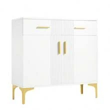 Living Room Sideboard, Chest Of Drawers With 4 Doors, Brushed Gold Handles And High Gloss Table Legs, Black Chest Of Drawers Cabinet, Dimensions 160*80*40 Cm - White + Particle Board - View 9