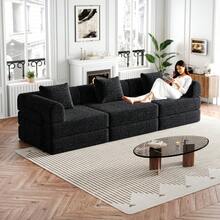 Chenille 2-In-1 Sofa Bed With Armrest Storage, Three Metal Frames, And Multiple Configuration Options. Two-Piece Set