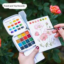 1 Set Of Solid Pigment Portable Watercolor Paint Box, 16 Colors Of Solid Pigments Come With Palette Brushes, Bright Colors When Dipped In Water, Portable Art Painting Paint Set For Outdoor Sketching, Art Special Painting Tools, Students Can Use It As Christmas And New Year Gifts - Multicolor - View 7