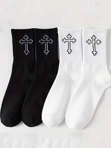 3 Pairs Unisex Cross Sports Socks, White Basketball Socks For Students, Wholesale Mid-Calf Socks, Random Delivery - Multicolor - View 3