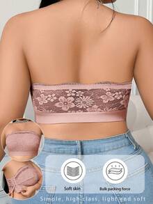 Plus Size Comfortable Side Buckle Lace Patchwork Wireless Bra - Apricot - View 4