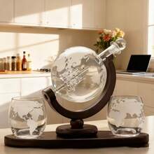 Vintage Wooden Glass Globe Decanter With Built-In Sailboat Design - Chai đơn trong suốt có khung gỗ - Xem 4