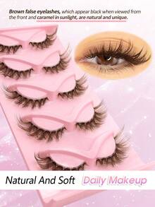 Rikuaild 5 Pairs Brown Cat Eye False Eyelashes, Transparent Band Fox Eye Fake Lashes, Brown Faux Mink Lashes, 3D Fluffy Crossed Lash Extensions For Natural Makeup - 眼尾拉長款 - 查看 2