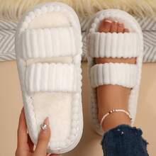 Slippers For Women Fall Winter Double Straps Plush Open Toe Memory Foam Bedroom Slippers Shoes Slippers Cotton Fuzzy Slippers Indoor House - trắng - Xem 5