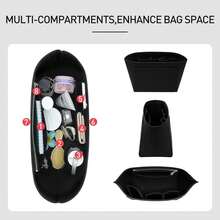 (Inner Lining Bag Only) Felt Zipper Tote Bag Organizer With Cup Holder, 8 Compartments, Suitable For Medium And Other Bag Types - Black - View 6