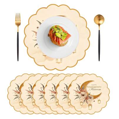 1 miếng/bộ lót đĩa vải lanh màu be Ramadan, thảm trang trí bàn ăn nhà bếp theo mùa 38cm*38cm, trang trí tụ họp gia đình Ramadan, trang trí nhà cửa Ramadan