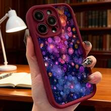Cubierta de telefono para iPhone con borde negro y diseño de galaxia estrellada en tonos púrpura azul y rosa ideal para uso diario en casa biblioteca o oficinaAplicable a teléfonos Apple y Galaxy. - Blanco - Ver 6