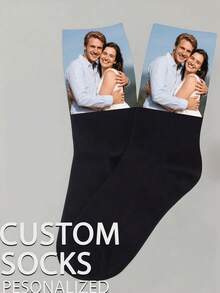 1 Pair Customized Men's Socks - Provide Various Colors, Photos And Styles; Personalize With Patterns And Text To Create Unique Gifts For Family, Friends And Loved Ones, Authentic Personalized Design, Christmas Gift, Boyfriend Gift - Black - View 2