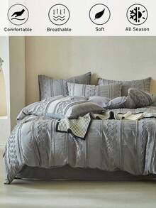 2/3-Piece Gray Tufted Textured Polyester Duvet Cover Set, A Unique Bohemian Retro Bedding Set, Suitable For All Seasons (1 Duvet Cover + 1/2 Pillowcases), Soft And Breathable, No Filling.