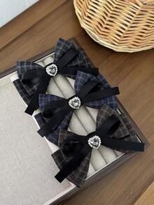 1pc Women's Simple Fashion Heart Plaid Bow Hair Clip, Elegant And Generous High-End Hair Accessory Alligator Clip, Suitable For Daily Commute, Holiday Gatherings, Birthday Parties, Shopping, Travel, Photography, And Any Occasion. A Great Gift For Your Best Friend, Claw Clips, Hair Claws, Hair Slide, Hair Barrettes, Head Accessories, Hair Accessories For Women - Multicolor - View 3