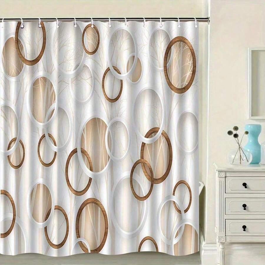 1pc Elegant Beige & White Shower Curtain - Modern Bathroom Decor With Hooks, Machine Washable Polyester Shower Curtain For Bathroom, Spa, Or Home - Easy-Clean Bathroom Window Treatment For Contemporary Bathrooms, Bathroom Decor And Accessories, Spa Access - 彩色 - 查看 1