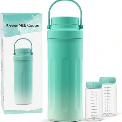 22oz Portable Breast Milk Cooler For Outdoor,  Life Saver With 360° Total Cooling For 24 Hours, 24 Hours Large Capacity Travel Breastmilk Chiller With Leak-Proof Seal For Breastfeeding Moms' All-Day Needs,Larger Capacity Travel Breastmilk Chiller With 2pcs Baby Bottles For Breastmilk Storage, Newborn Gift,Green