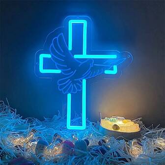 1pc Neon Sign Cross Shaped Decorative Light, USB Powered, Suitable For Holidays, Christmas, Room, Bedroom, Bar, Cafe, Man Cave, Church Decor